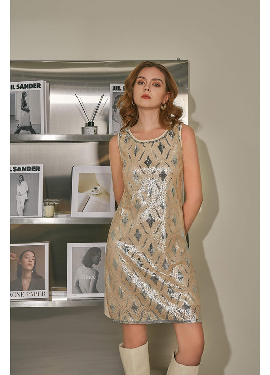 Scoop Neck Sleeveless Sequin Dress
