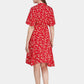 MECALA Women's Ditsy Floral Print Short Sleeve Drawstring Waist Pleated Dress