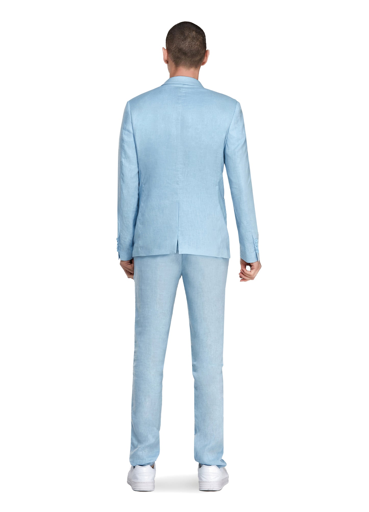 1PA1 Men's Linen Light Blue Jacket Trousers 2-Pieces Suit Set