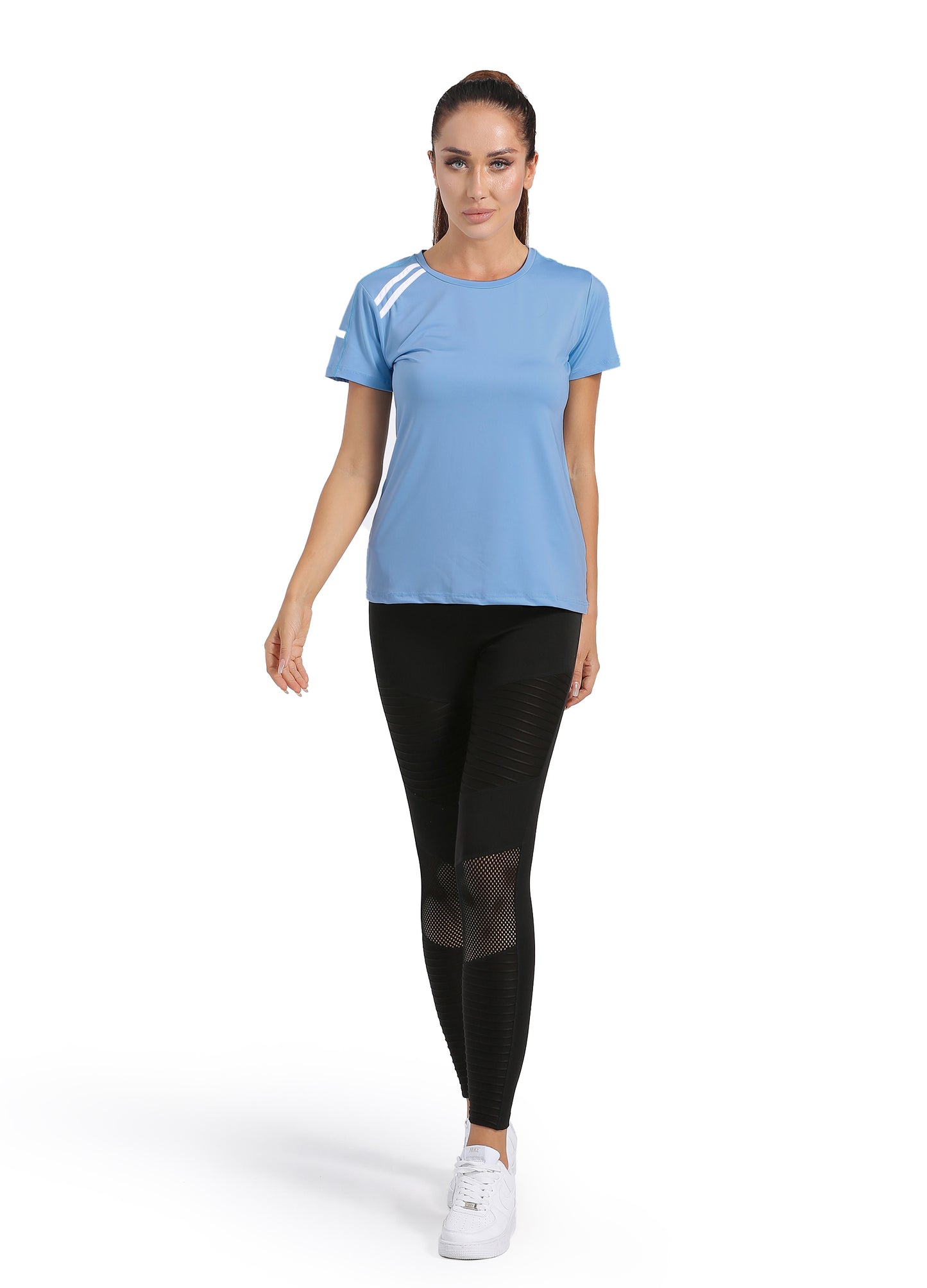 4POSE Women's Latest Summer QUICK Dry Tound Neck Stretch Blue Training Tee