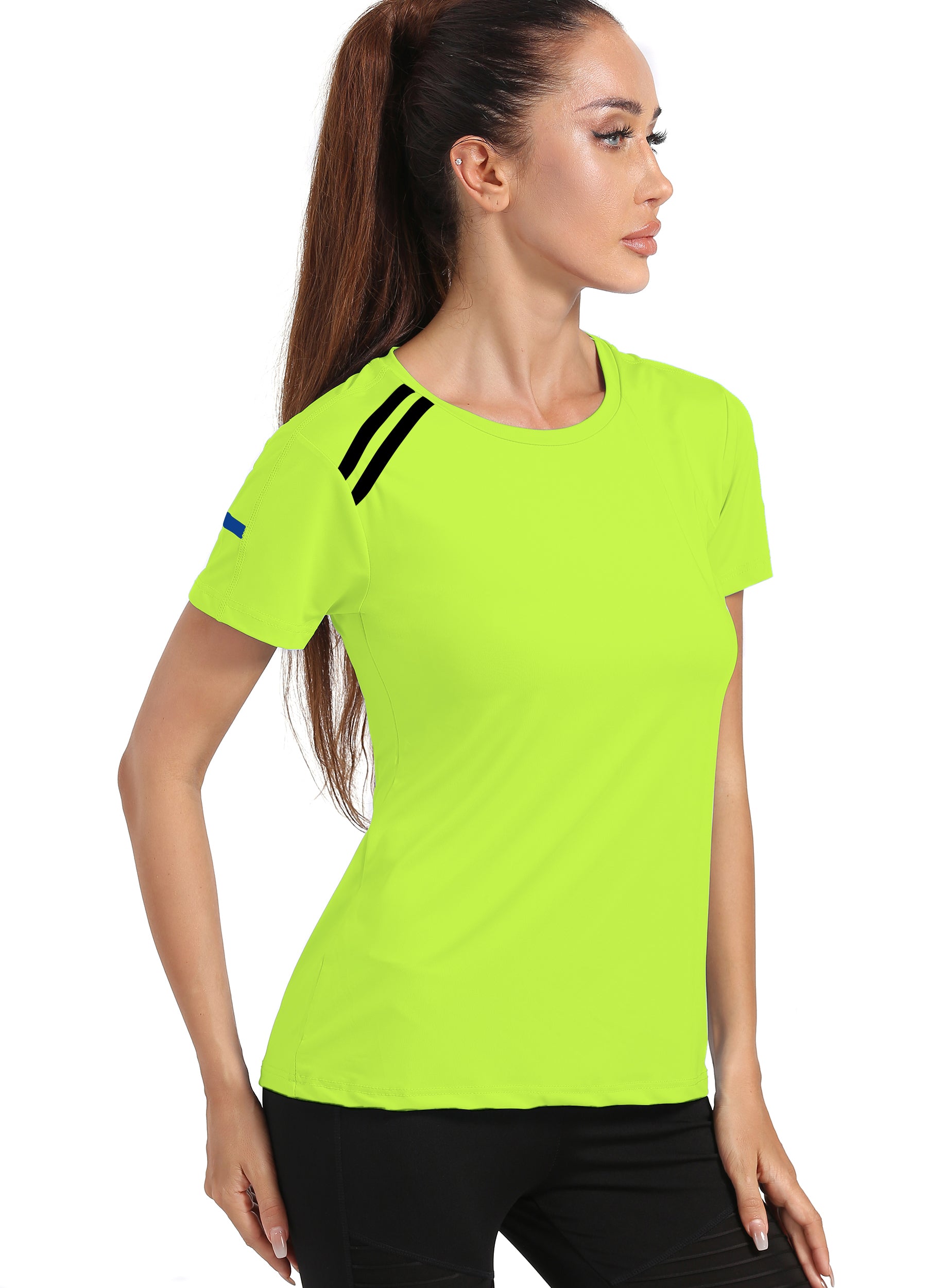 4POSE Women's Latest Summer QUICK Dry Tound Neck Stretch Green Training Tee