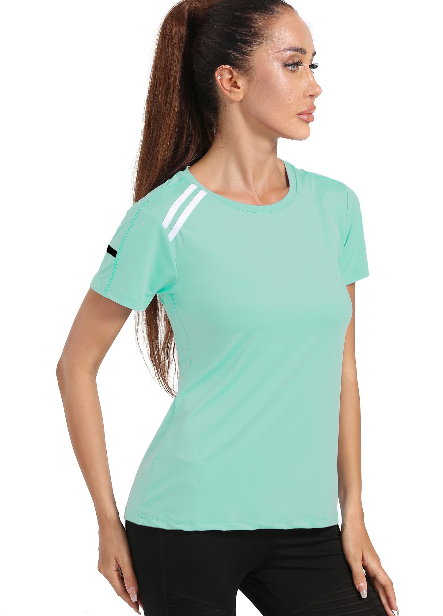 4POSE Women's Latest Summer QUICK Dry Tound Neck Stretch Mint Green Training Tee