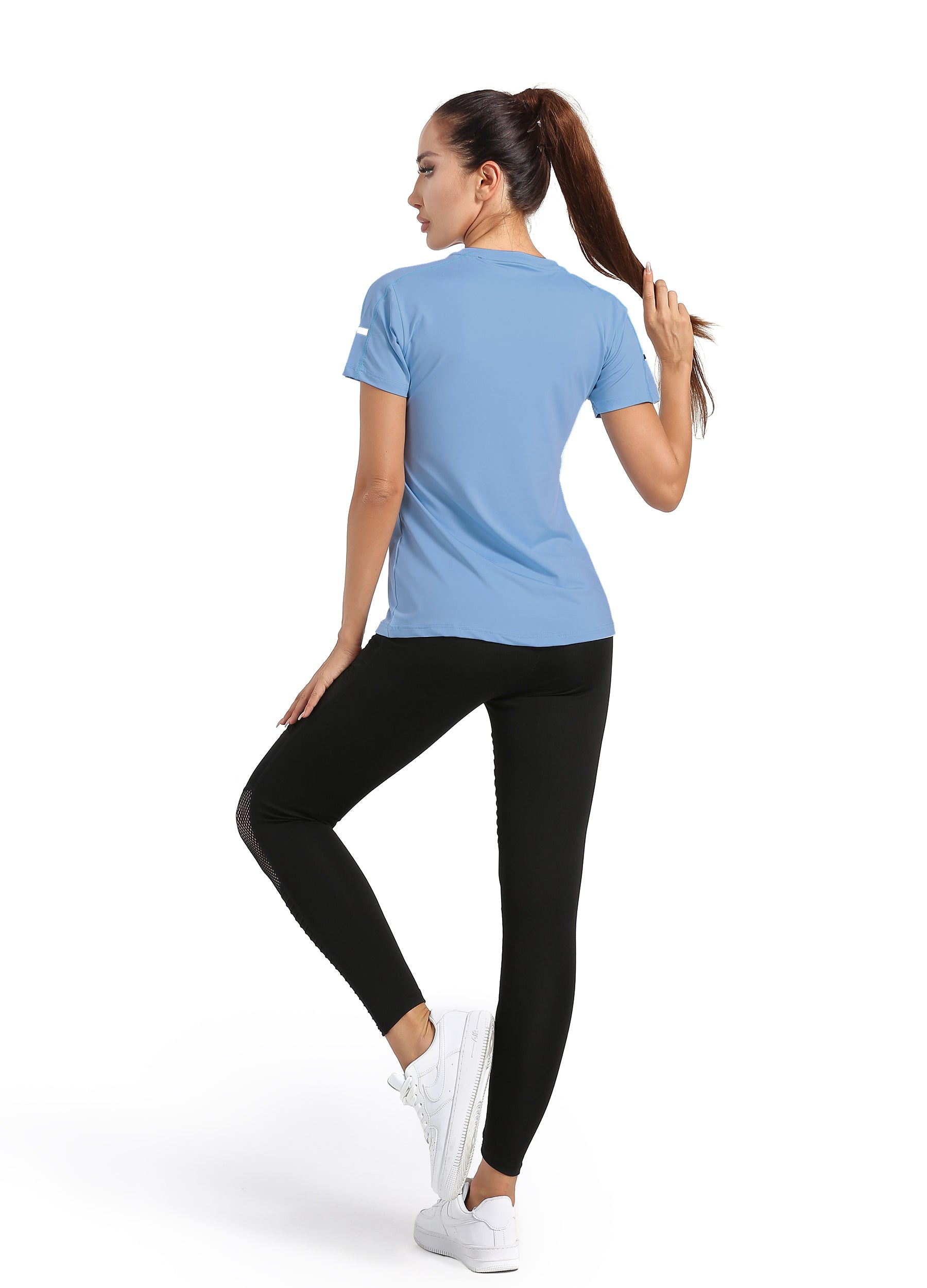 4POSE Women's Latest Summer QUICK Dry Tound Neck Stretch Blue Training Tee