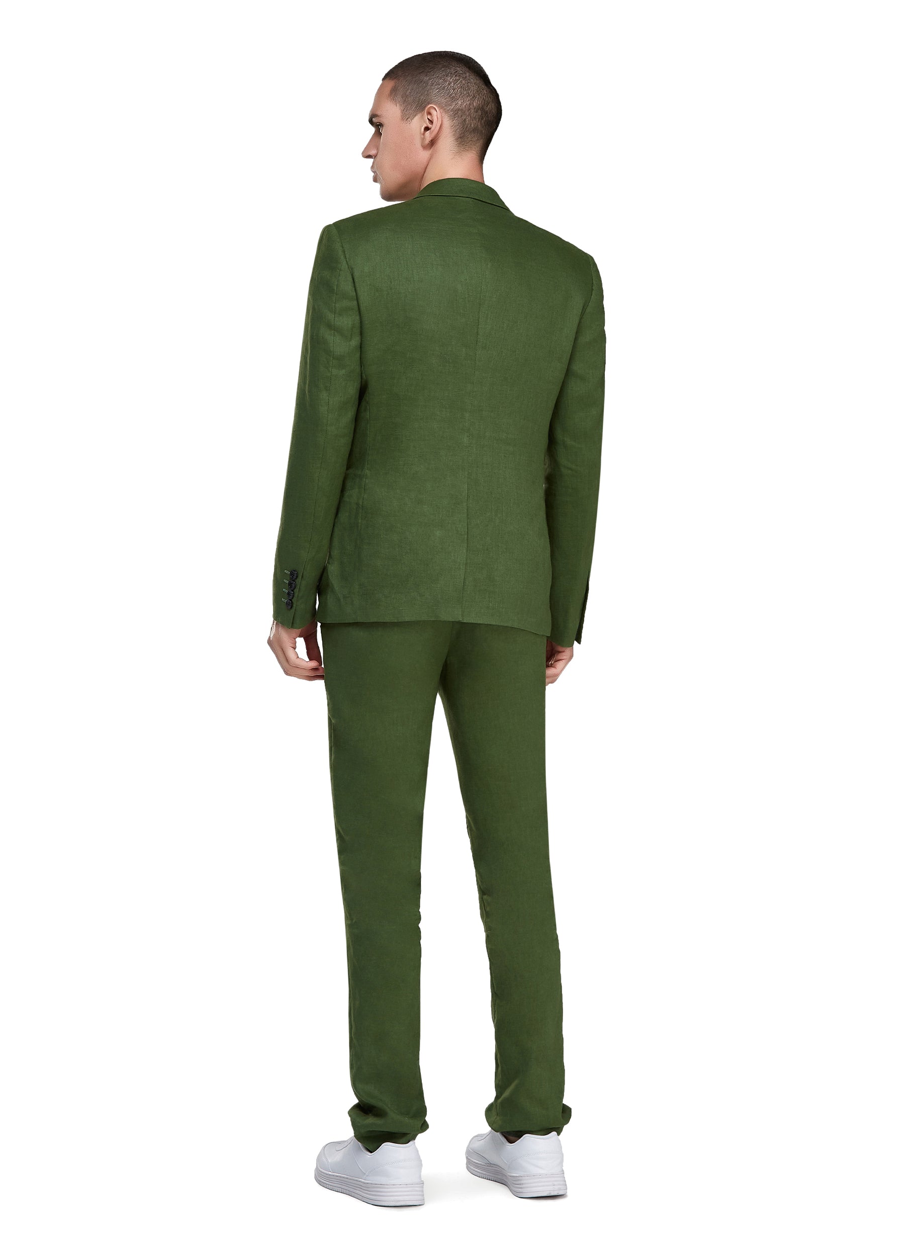 1PA1 Men's 100% Linen Green Jacket Trousers 2-Pieces Suit Set