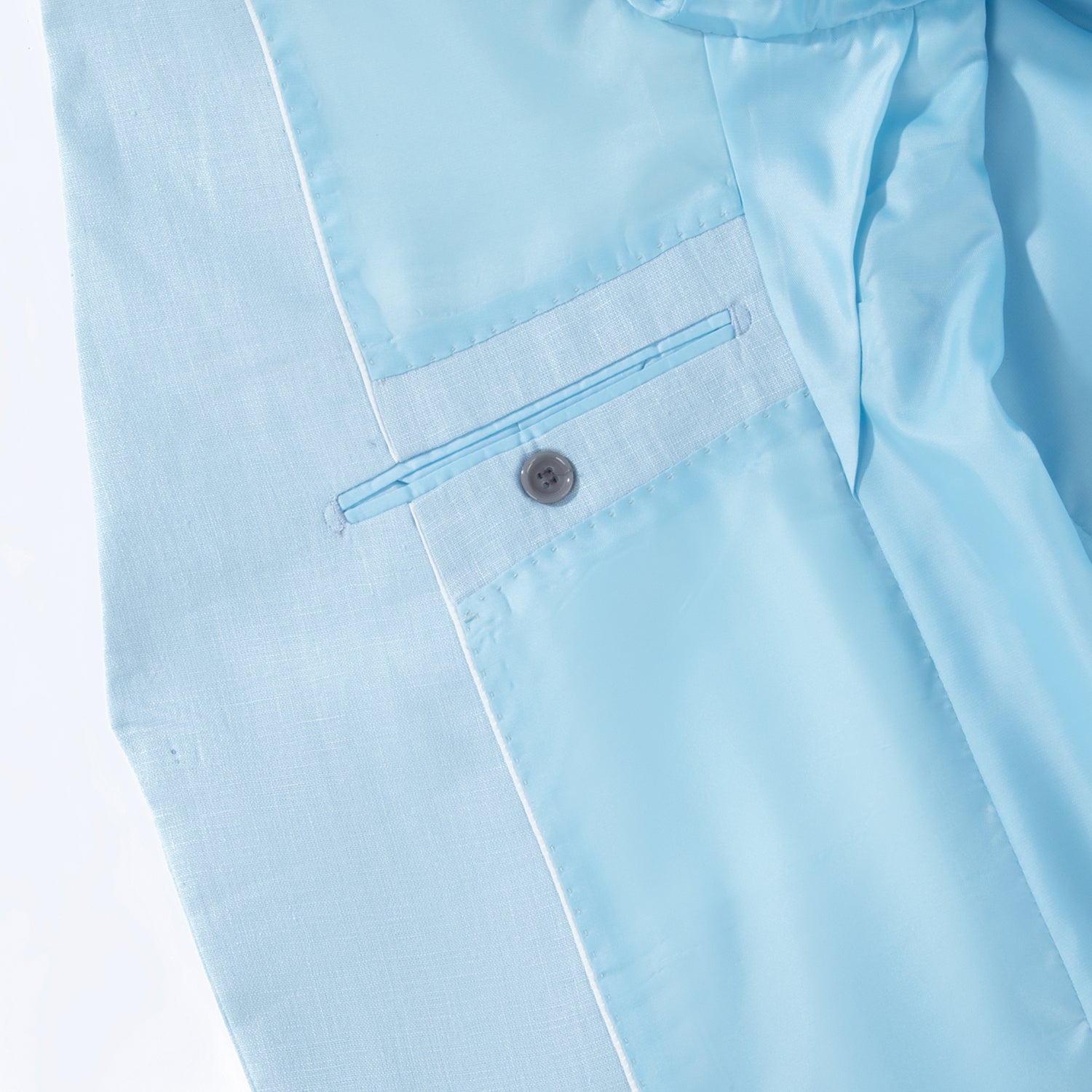 1PA1 Men's 100% Linen Light Blue Jacket Trousers 2-Pieces Suit Set