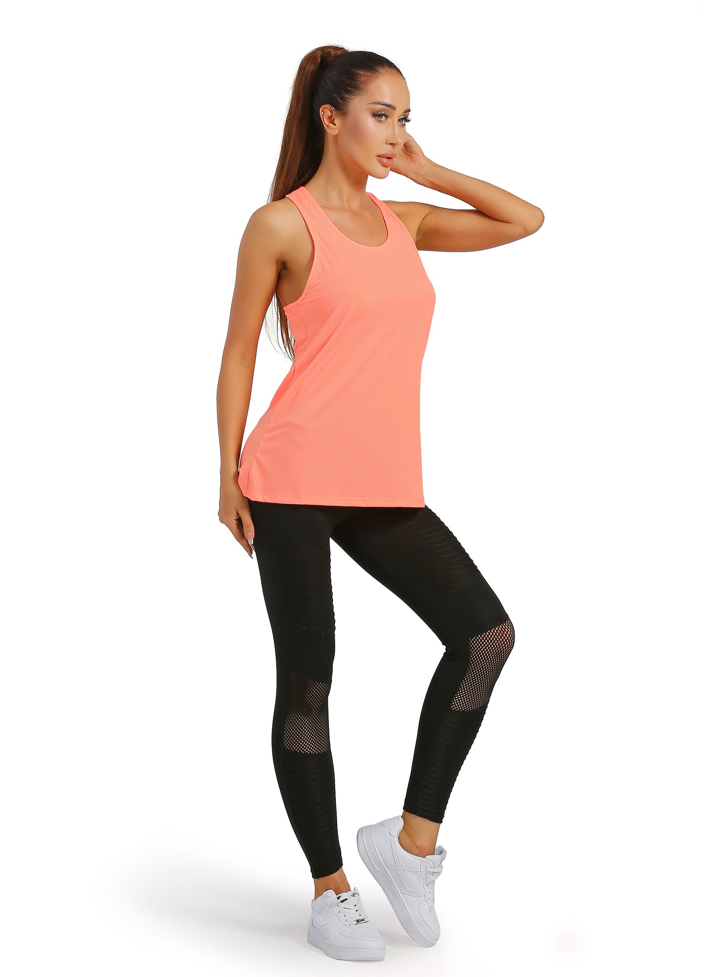 4POSE Women's Racerback Stretch Sleeveless Orange Sport Tank Top