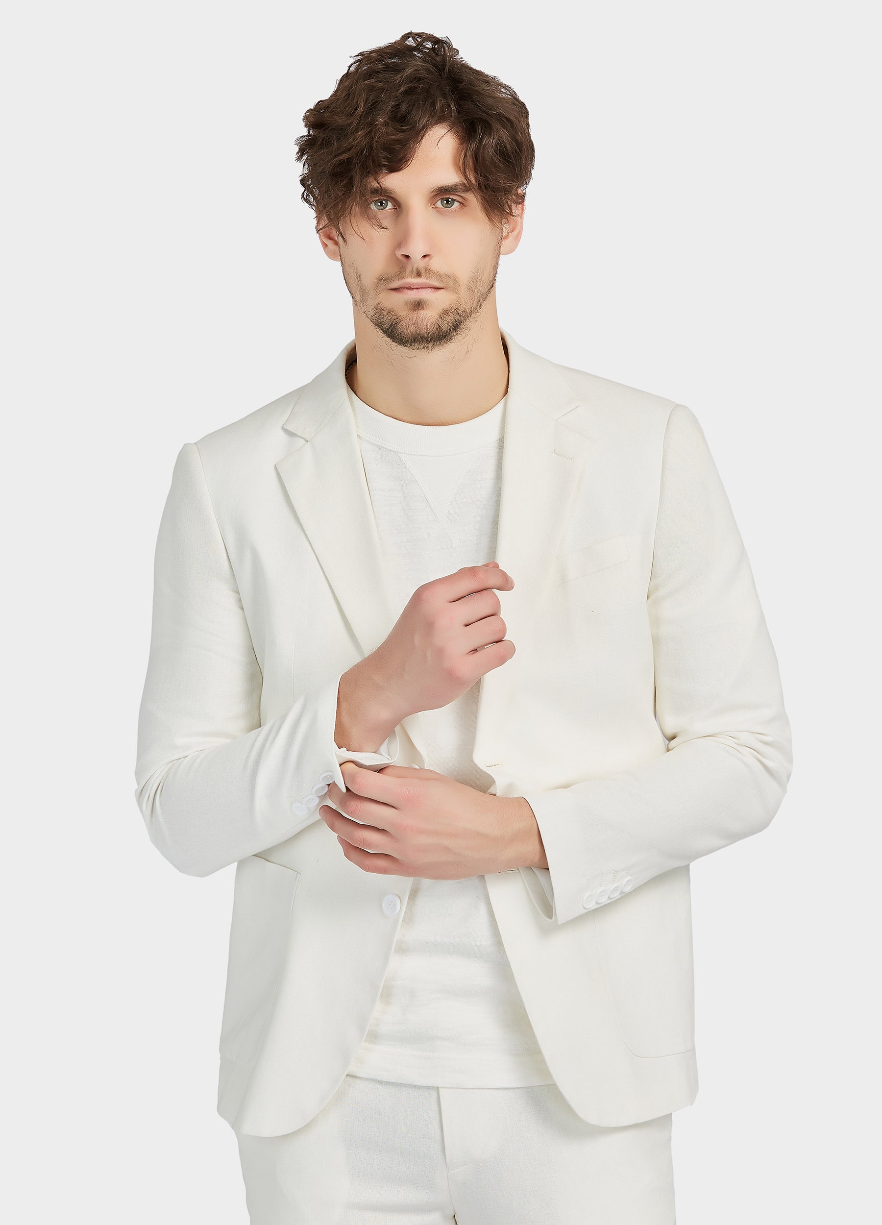 1PA1 Men's Linen Blend Suit Jacket Two Button Business Wedding