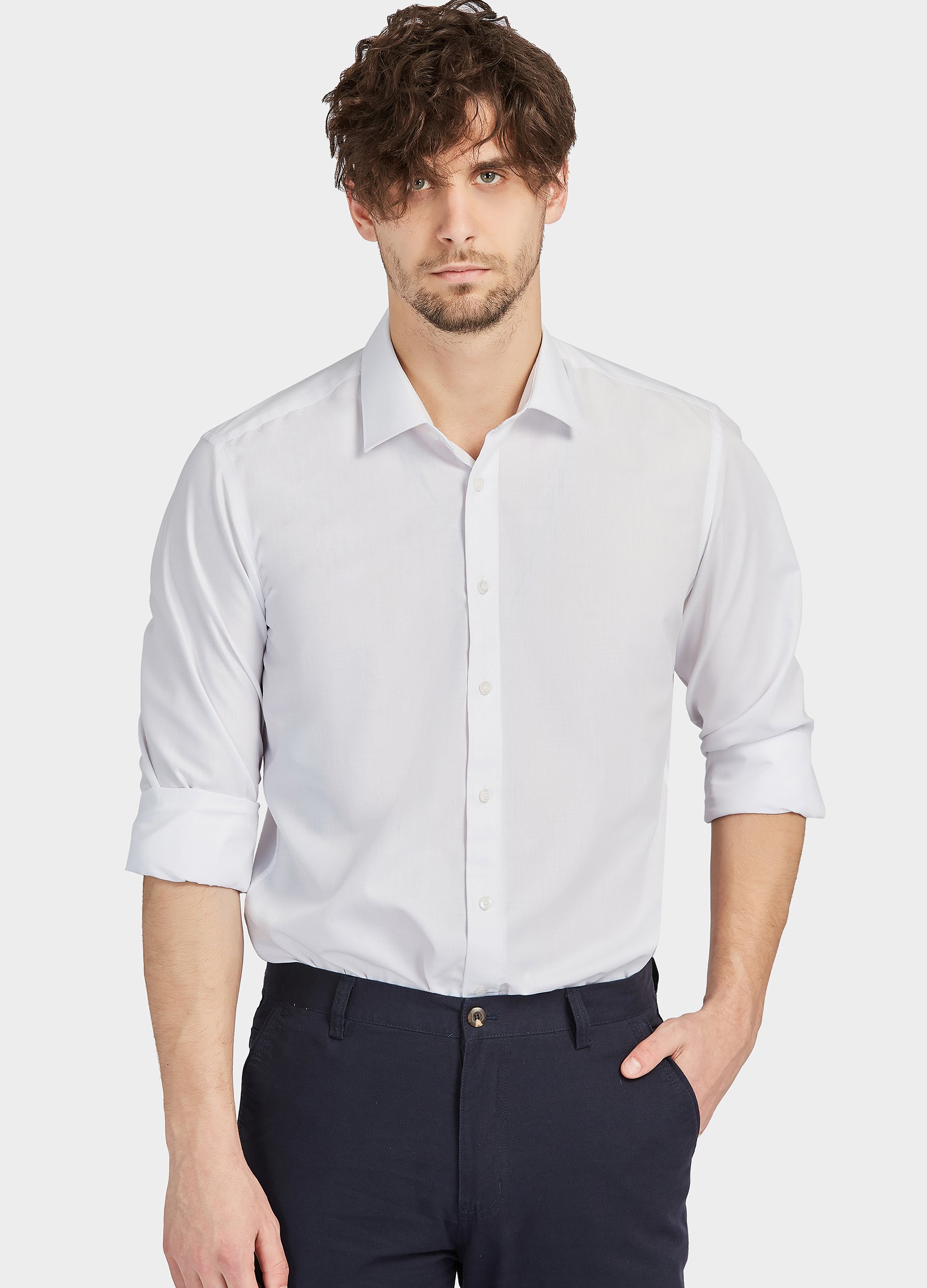 【PORTERNA】Plain Shirt Long One Piece 1PA1 Men's Dress Shirt Stand Collar Button Plain One Piece Shirt