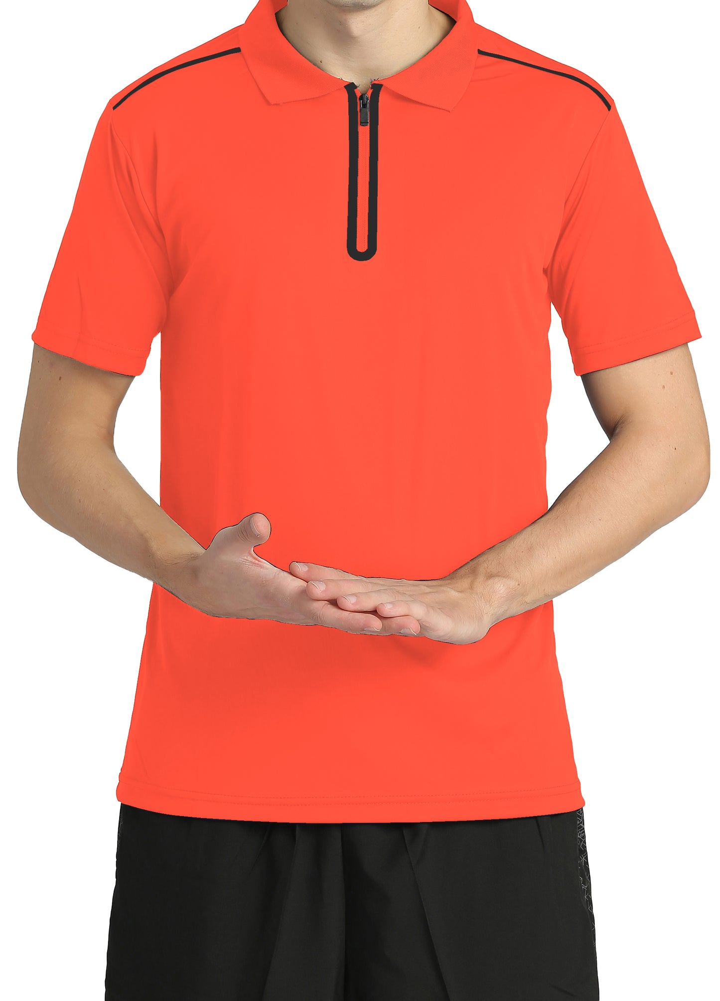 4POSE Men's Summer Zip Half Stretch Training Polo Shirt-Orange