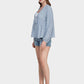 MECALA Women's Allover Print Lace Up Front Long Sleeve Top-Blue side view
