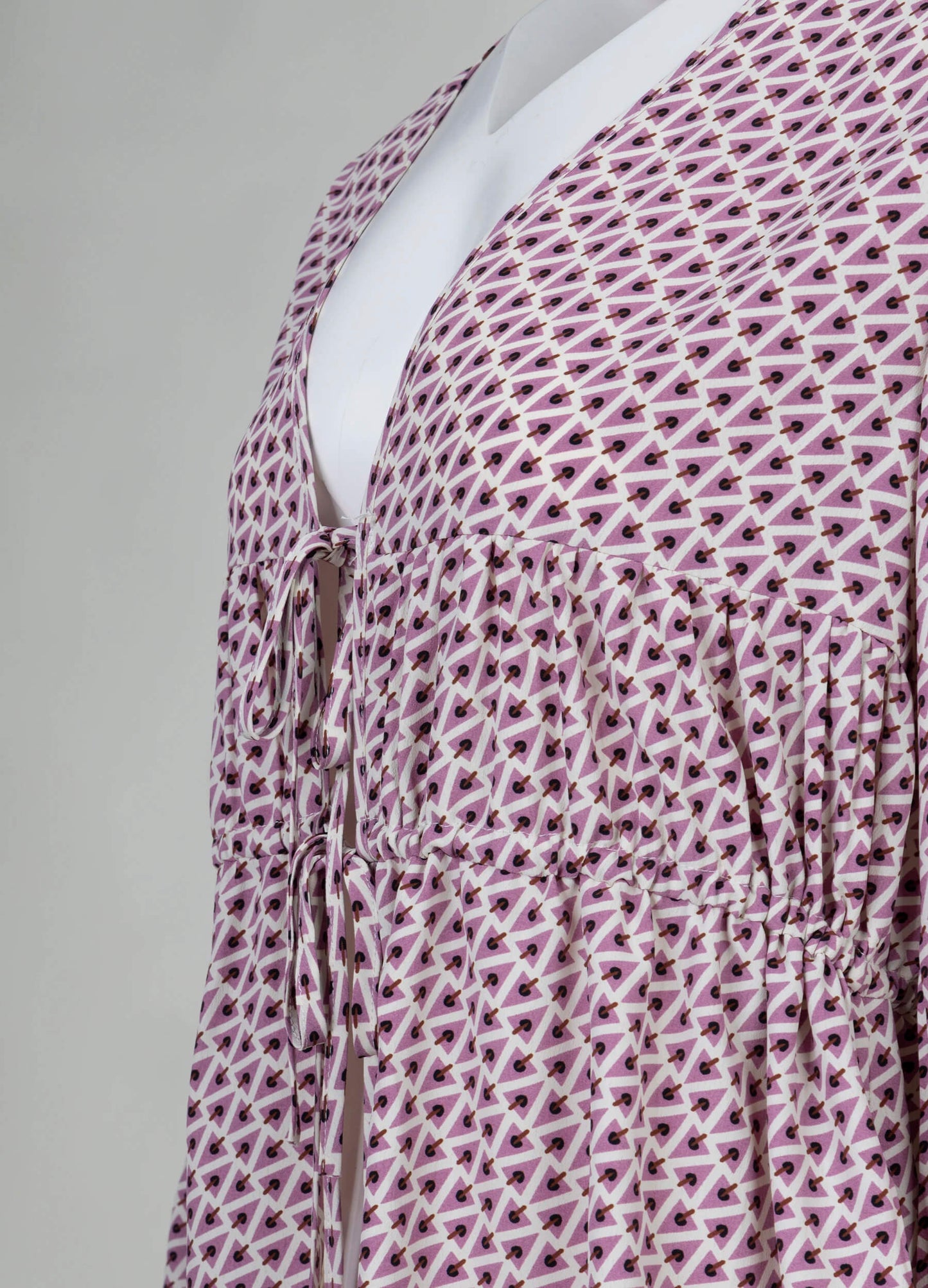 MECALA Women's Allover Print Lace Up Front Long Sleeve Top-Pink