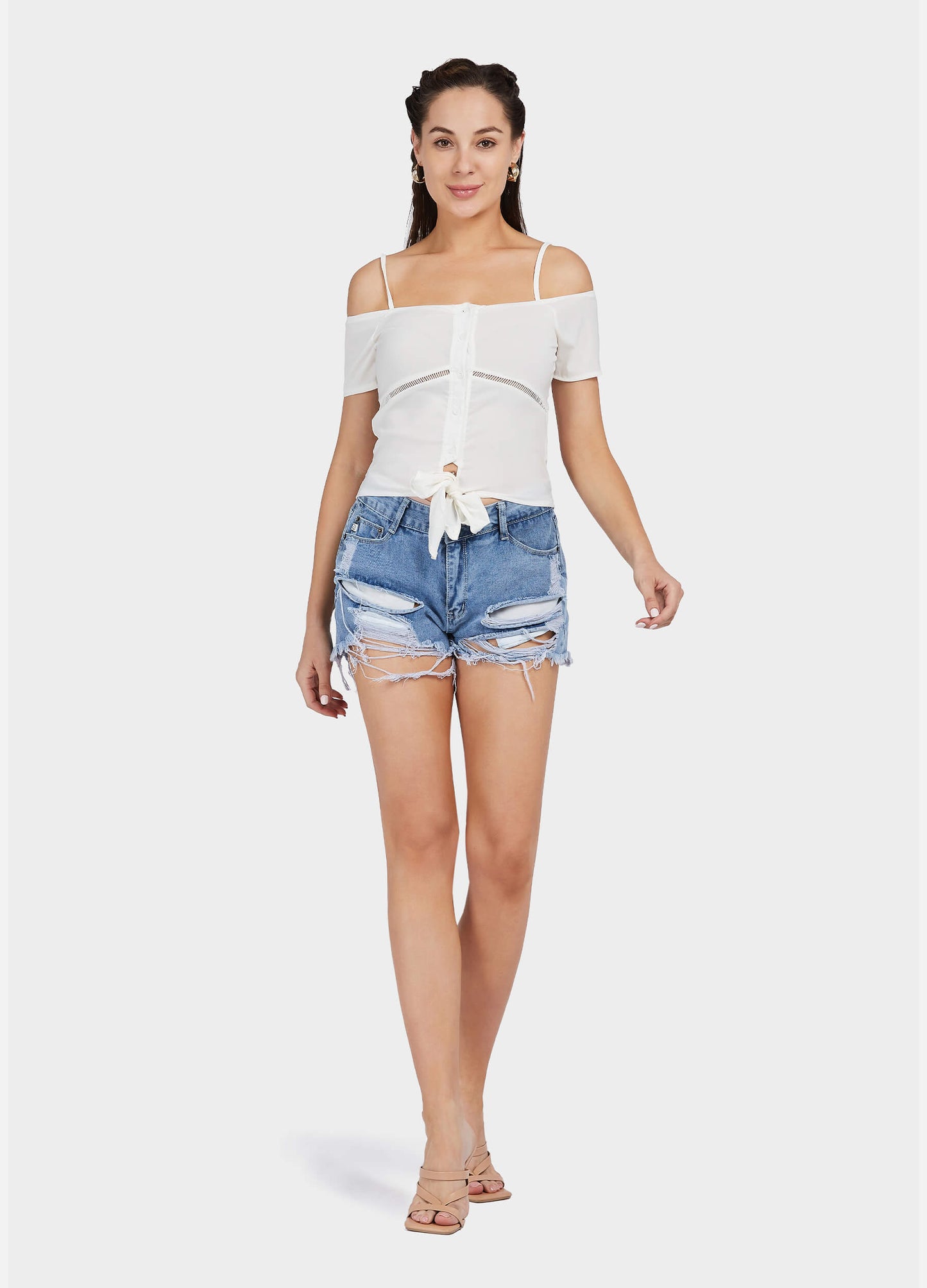 MECALA Women's Embroidered Cutout Top(Clearance)