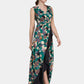 MECALA Women's Deep V-Neck Front Slit Maxi Dress-Green side view