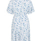 MECALA Women's Ditsy Floral Print Short Sleeve Drawstring Waist Pleated Dress-White