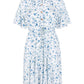 MECALA Women's Ditsy Floral Print Short Sleeve Drawstring Waist Pleated Dress-White