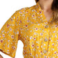 MECALA Women's Ditsy Floral Print Short Sleeve Drawstring Waist Pleated Dress-Yellow