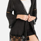 MECALA Women's Fall Trumpet Sleeve Open Front Lace Hem Cover Up-Black