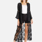 MECALA Women's Fall Trumpet Sleeve Open Front Lace Hem Cover Up-Black main view