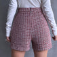 MECALA Women's High Waist Fake Button Tweed Short-Red back view