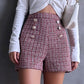 MECALA Women's High Waist Fake Button Tweed Short-Red DETAIL