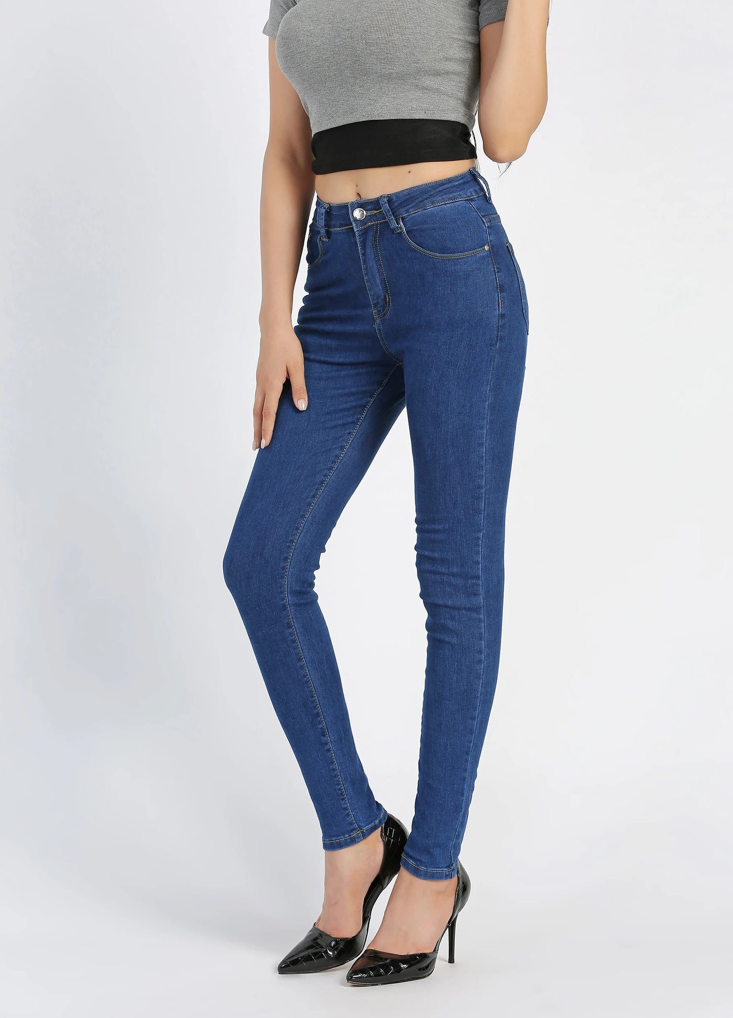 MECALA Women's High Waist Zip Closure Skinny Jeans-Dark Blue