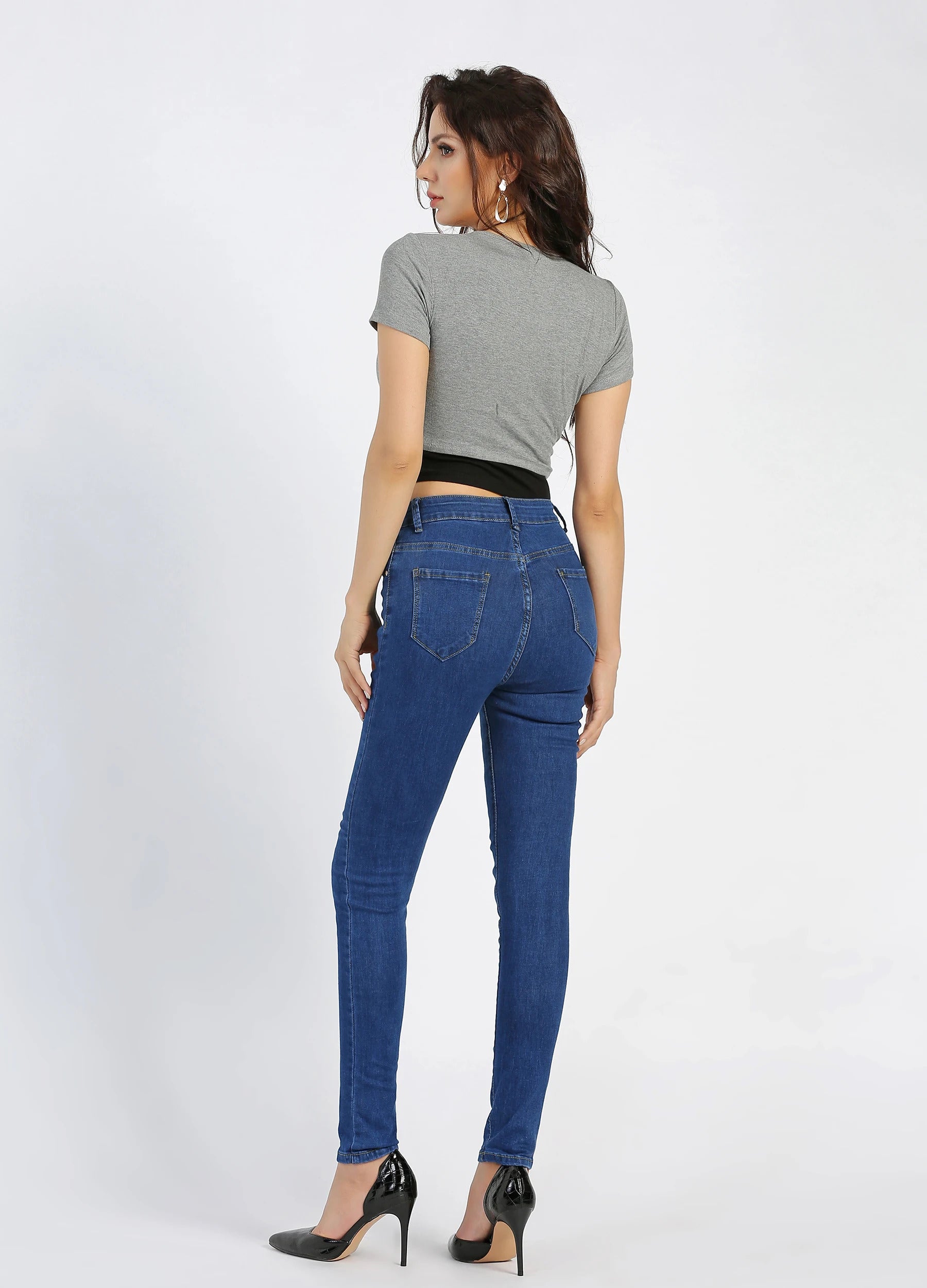 High waisted jeans with zip deals at back