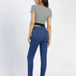 MECALA Women's High Waist Zip Closure Skinny Jeans-Dark Blue back view