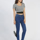 MECALA Women's High Waist Zip Closure Skinny Jeans-Dark Blue side view