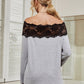 MECALA Women's Lace Boat Neck Blouse Off The Shoulder Long Sleeve Tunic Tops-back view