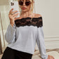 MECALA Women's Lace Boat Neck Blouse Off The Shoulder Long Sleeve Tunic Tops-detail