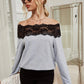 MECALA Women's Lace Boat Neck Blouse Off The Shoulder Long Sleeve Tunic Tops-main view