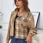 MECALA Women's Cropped Twill Jacket, Flap Pockets Light Brown Trucker Jacket