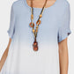 MECALA Women's Linen Scoop Neck Asymmetrical Hem Dress with Wooden Fox Layered Beads Necklace-Blue