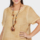 MECALA Women's Linen Scoop Neck Short Sleeve Dress with Wooden Elephant Necklace-Yellow