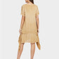 MECALA Women's Linen Scoop Neck Short Sleeve Dress with Wooden Elephant Necklace-Yellow back view