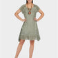 MECALA Women's Linen Scoop Neck Short Sleeve Dress with Wooden Four Leaves Clover Necklace-Green main view