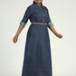 MECALA Women's Long Sleeve Denim Shirt Dress-Dark Blue