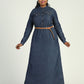 MECALA Women's Long Sleeve Denim Shirt Dress-Dark Blue main view