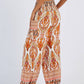 MECALA Women's Elastic Waist Vintage Print Pants