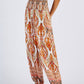 MECALA Women's Elastic Waist Vintage Print Pants