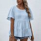 MECALA Women's Loose Fit Ruffle Hem Short Sleeve Tops-Blue main view