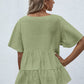MECALA Women's Loose Fit Ruffle Hem Short Sleeve Tops-Light green back view
