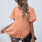 MECALA Women's Loose Fit Ruffle Hem Short Sleeve Tops-Orange