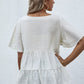MECALA Women's Loose Fit Ruffle Hem Short Sleeve Tops-White back view