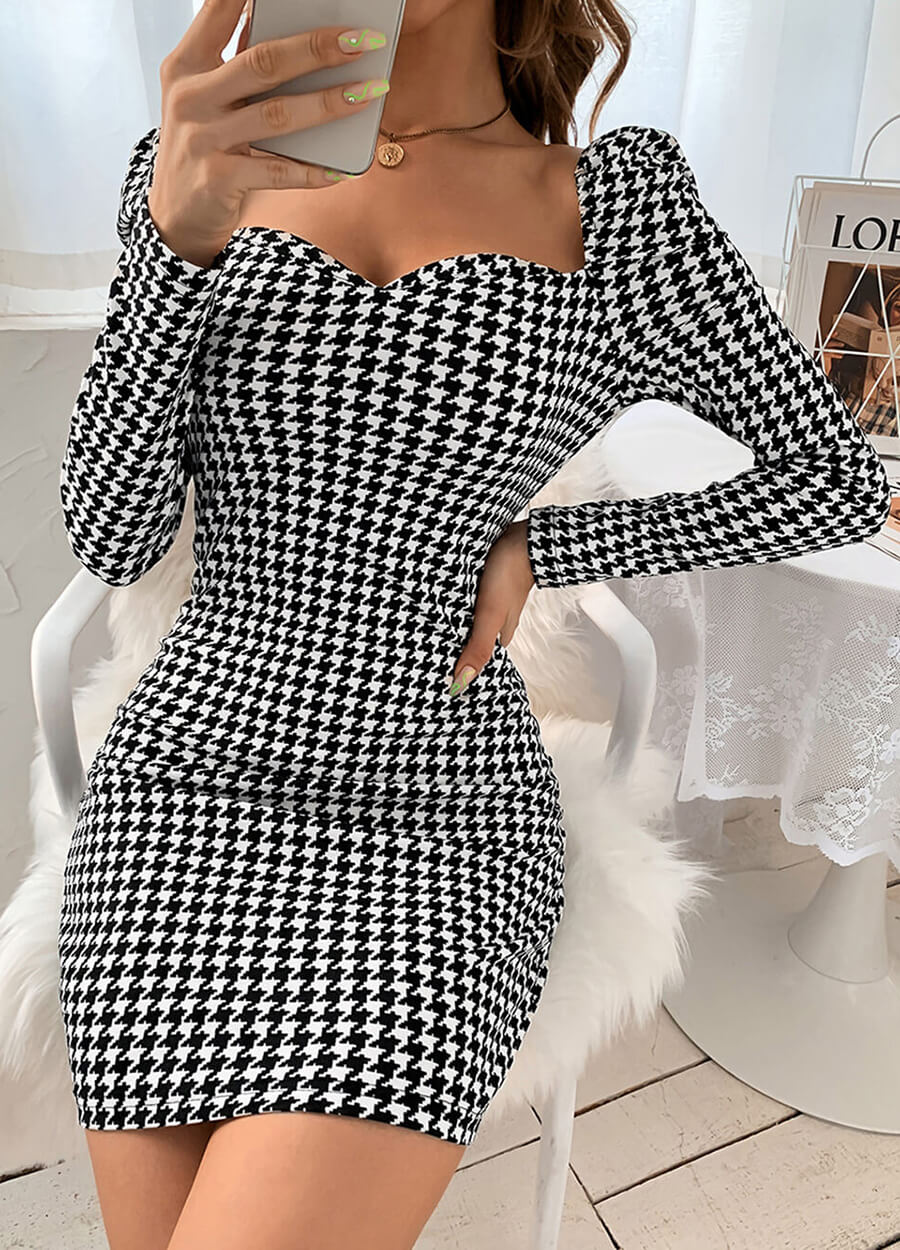 women's houndstooth bodycon dresses
