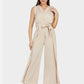 Women's Solid Belted Wide Leg V-Neck Jumpsuit-Khaki main view