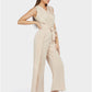 Women's Solid Belted Wide Leg V-Neck Jumpsuit-Khaki side view