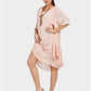 MECALA Women's Pink Cardigan Dress with Wooden Feather Necklace