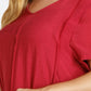 MECALA Women's Solid Short Sleeve Midi Dress-Red