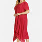 MECALA Women's Solid Short Sleeve Midi Dress-Red side view